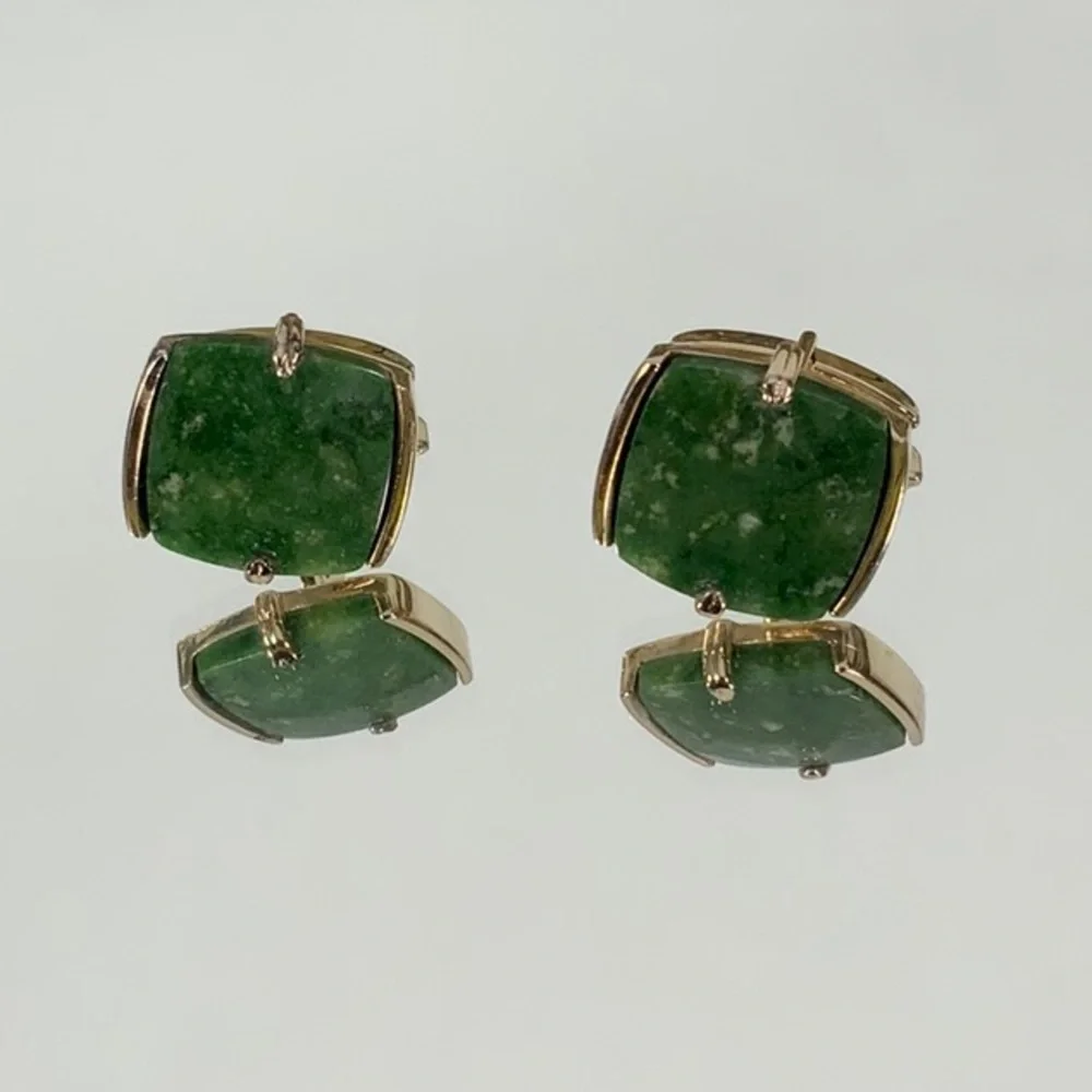 SWANK Men's Cuff Links Green Nephrite Jade and Goldtone